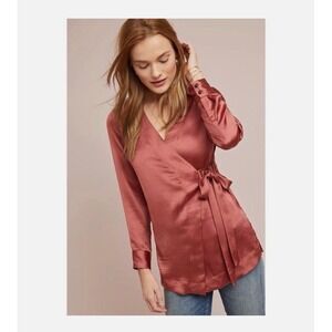 New Anthropologie Moulinette Soeurs Top‎ Satin Collared Wrap Blouse Size XSP